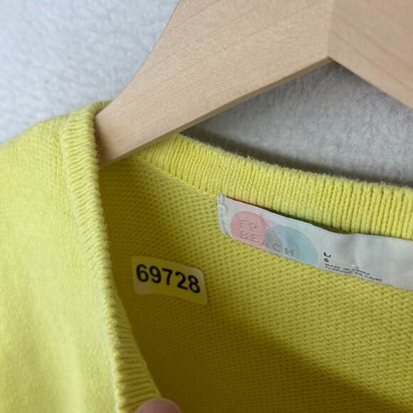 FP BEACH Sweater L FREE PEOPLE Ribbed Boxy Cuff Short Sleeve Cotton Yellow - Picture 14 of 14